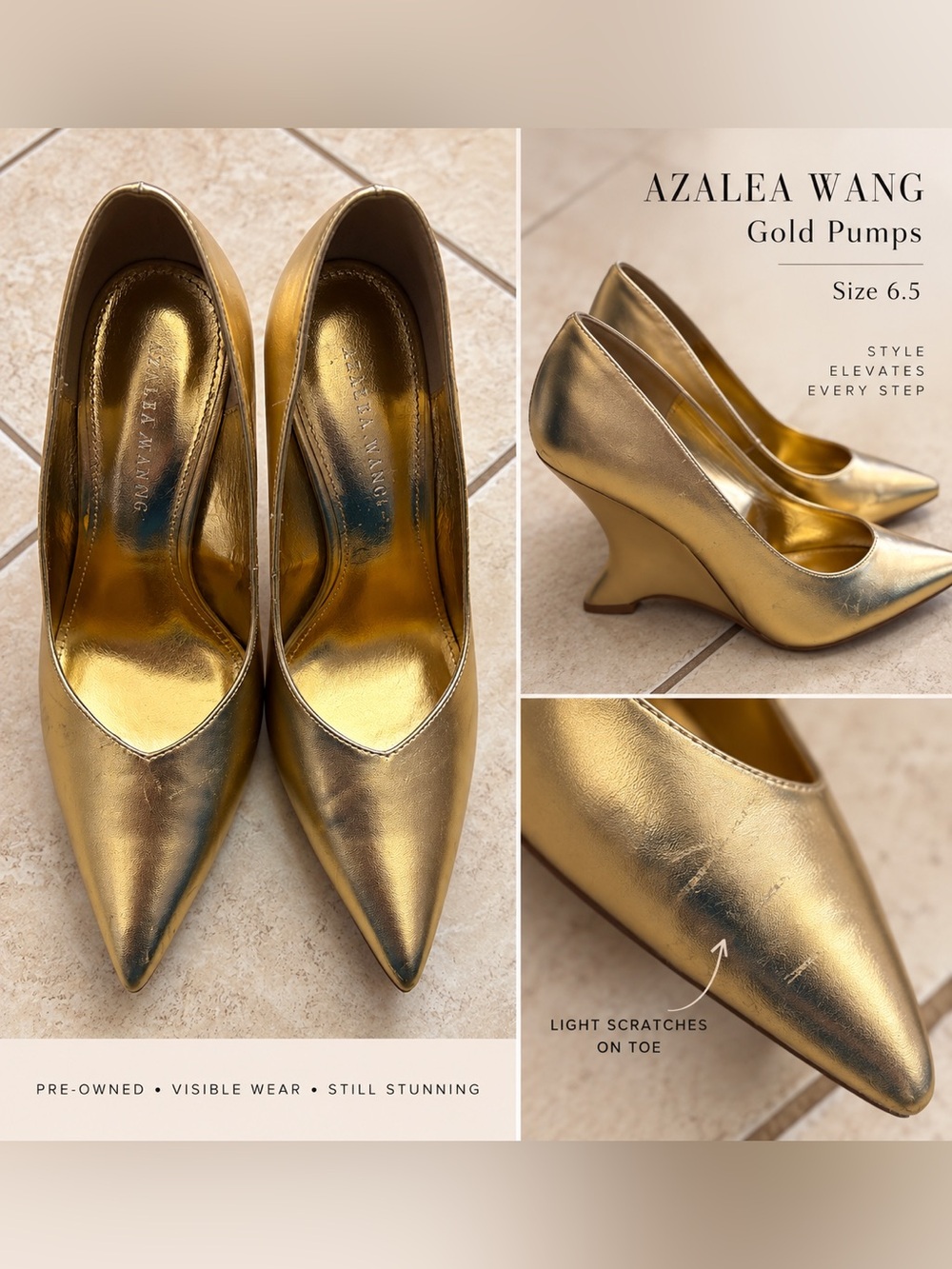 Gold Pointed-Toe Wedge Pumps